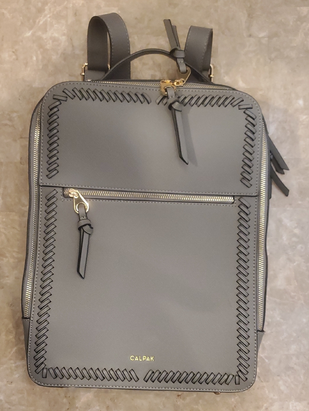 Calpak Kaya Gray Laptop Backpack with Gold Hardware Travel Work Bag Carryon